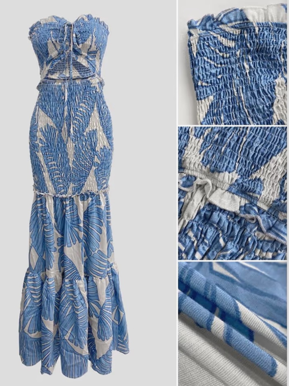 Chic Blue and White Tropical Maxi Dress - Picture 3 of 4